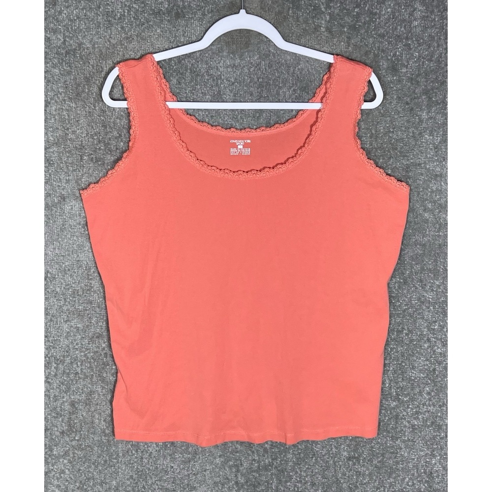Jones New York Sport Lace Trimmed Tank Top Womens Sz 1X Coral Cotton Scoop Neck
